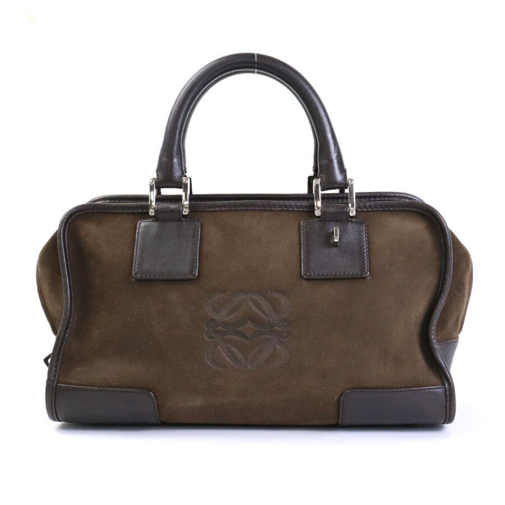 Loewe silver Amazona Brown suede handbag accents Black leather Dark - Picture 2 of 4